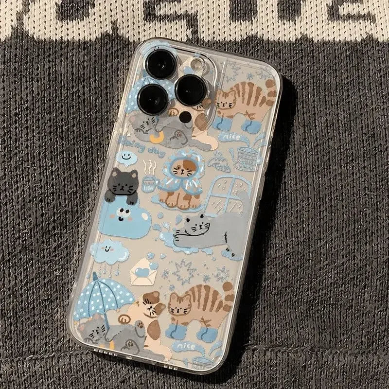 Funny Cartoon Naughty Dabble Cat Creative Kawaii Phone Case For iPhone 17 16 15 14 13 12 11 Pro XR Max 7 8 Plus MINI y2k Cover