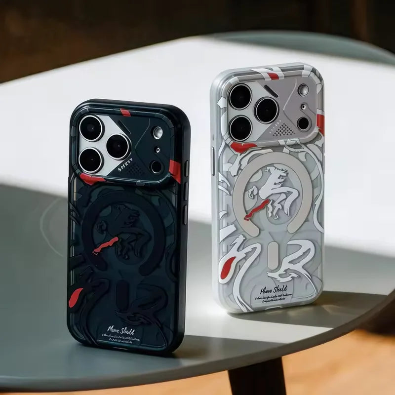 for MagSafe Geometric Graffiti Matte Magnetic Case for IPhone 15 16 17 Pro Max Wireless Charging Shockproof Lens Coverage Cover
