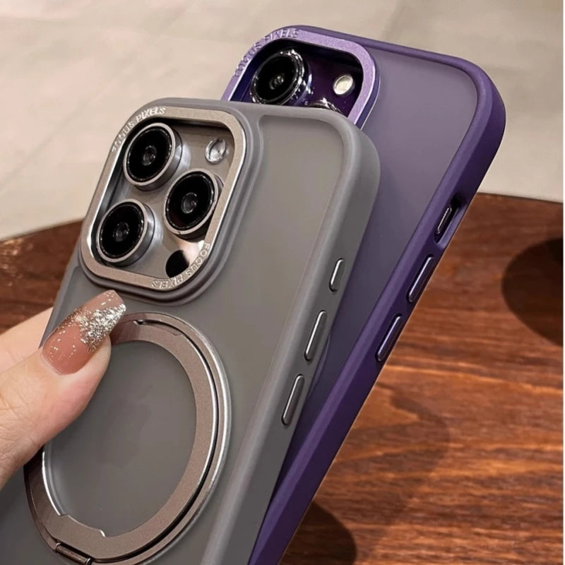 For iPhone 16 Pro Max Luxury 360°Rotating Holder Stand Magsafe Magnetic Phone Case For iPhone 13 14 15 16plus 17 Air Matte Cover
