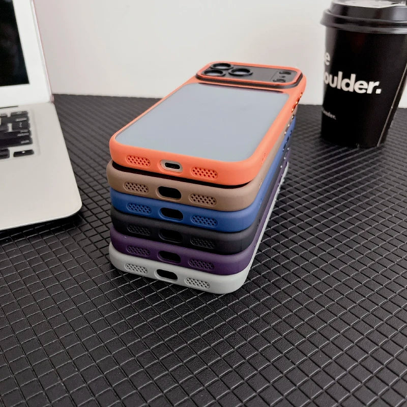 Luxury Solid Color Matte Border Translucent Backplane Armor Phone Case For iPhone 17 Pro Max 15 14 16 Pro Max Bumper Back Cover