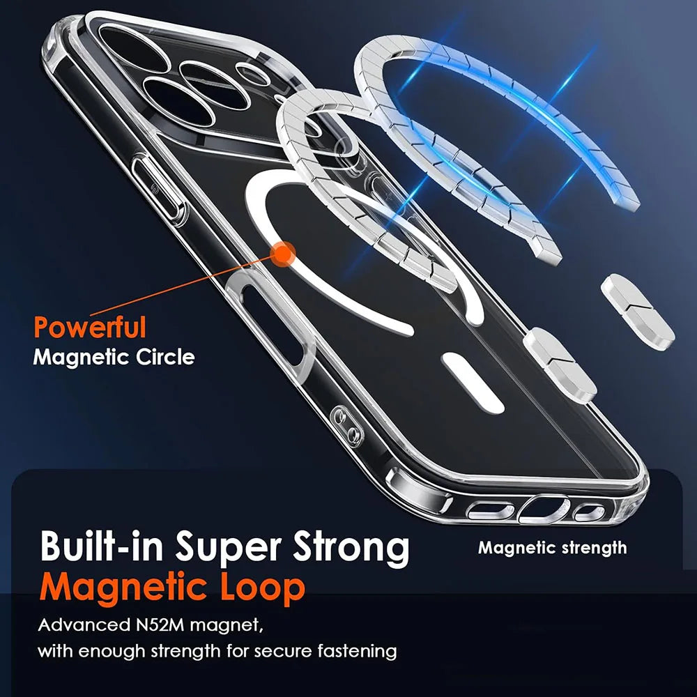 Magnetic For Magsafe Case For iPhone17ProMax iPhone 17 Pro Max Air Hybrid Hard Cover For 17Air iPhone17 Transparent Soft Shell