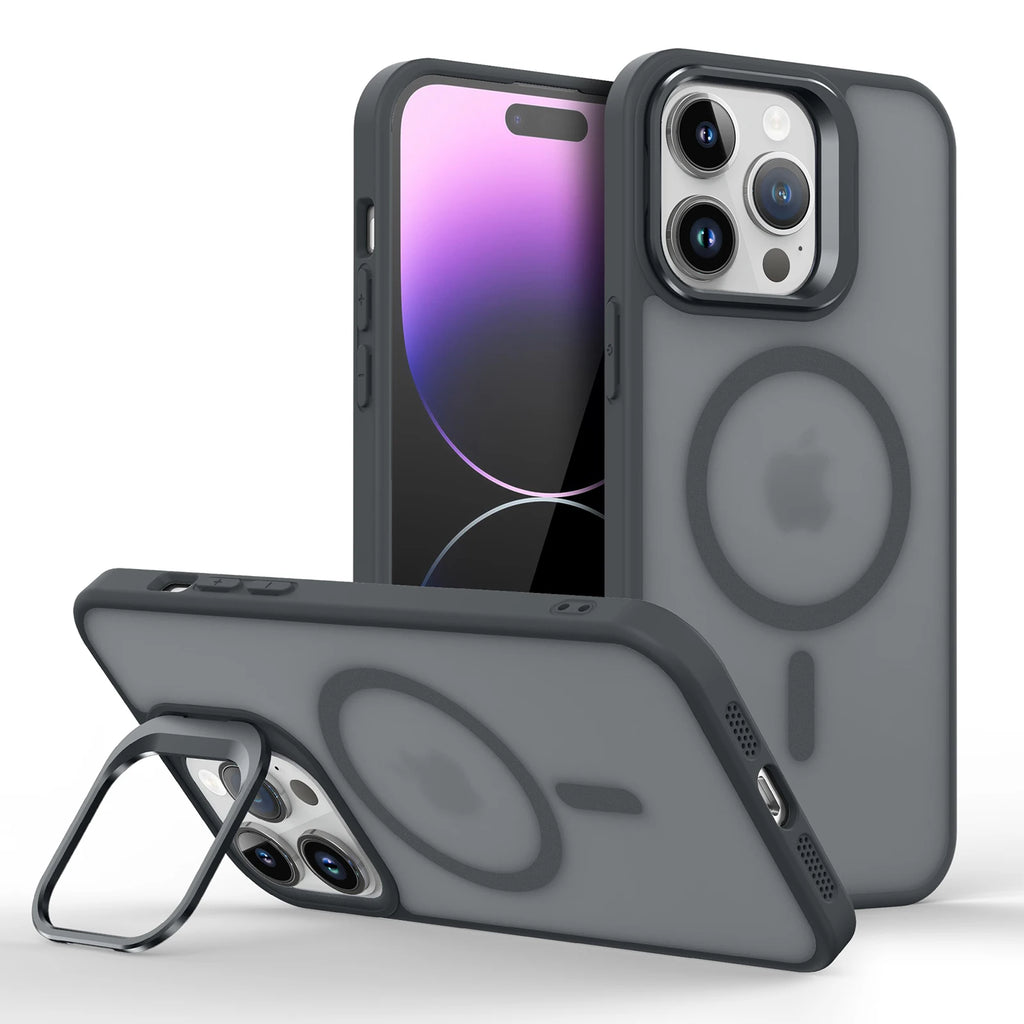 Magnetic Luxury Lens Metal Ring Stand Phone Case For iPhone 15 14 13 12 11 Pro Max Translucent For Magsafe Wireless Charge Cover