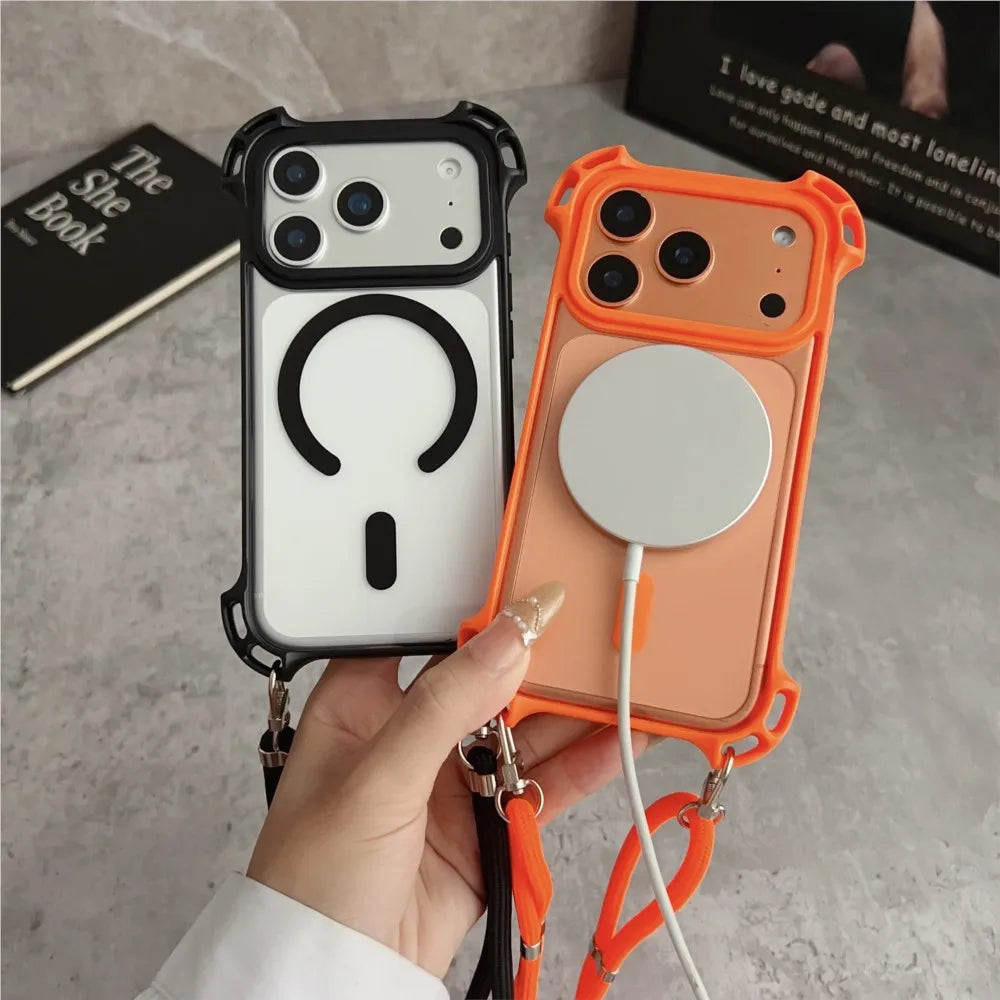 For Magsafe Lanyard Shockproof Clear Case For iPhone 17 Air 16 15 14 13 12 11 Pro Max Plus 16E Magnetic Wireless Charging Cover