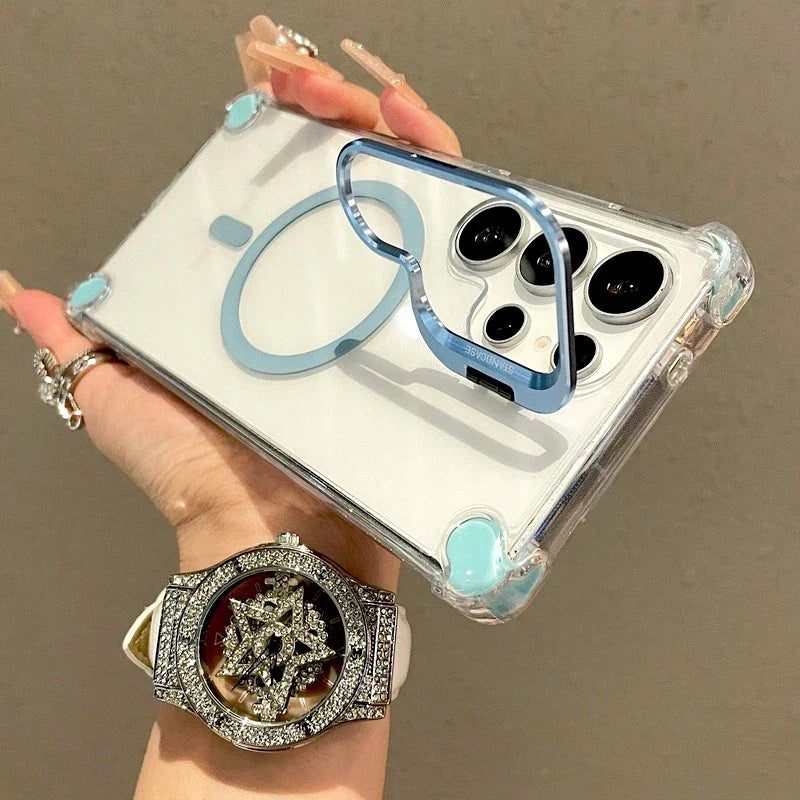 Luxury Transparent Case For Samsung Galaxy A56 A36 A16 A17 A26 S25 S24 S23 Ultra Plus FE For Magsafe Wireless Charge Stand Cover