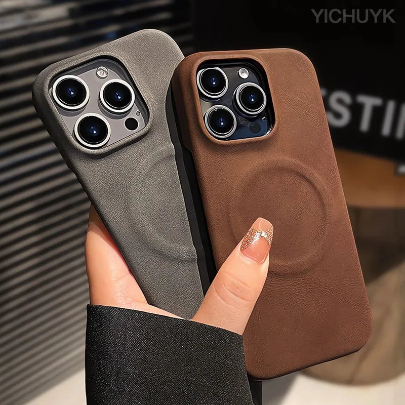 Luxury Magsafe Wireless Charging Retro Leather Phone Case For iPhone 16 12 13 14 15 16 Pro Max Plus Magnetic Bumper Cases Cover