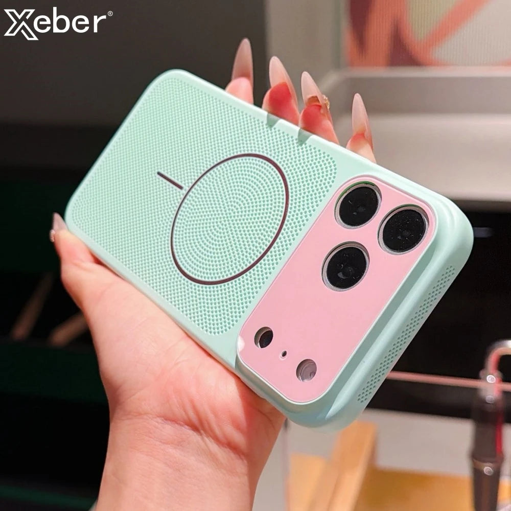 Breathable Mesh Cooling Magnetic For Magsafe Case For iPhone 17 16 14 13 15 Pro Max 17 Air Contrast Colour Lens Protection Cover