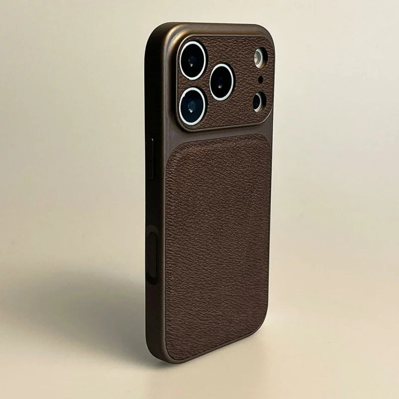 Luxury Hard Leather Plating Case for iPhone 17 Air 16 15 14 13 Pro Max Shockproof Matte Candy Color Armor Business Phone Cover