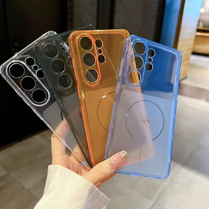 Colorful Translucent for MagSafe Case for Samsung Galaxy S26 Ultra S25 S24 FE S23 S22 Ultra Plus Shockproof Silicone Back Cover