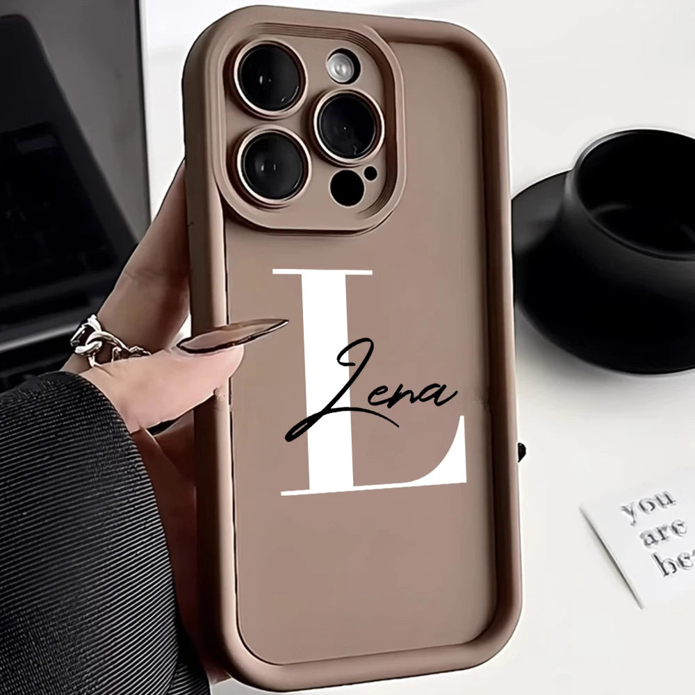 DIY Custome Name Letters Case For iPhone 17 Air 16e 16 Pro Max 15 14 13 12 11 7 8 Plus X XR XS Max Funda Liquid Silicone Cover