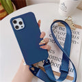 Crossbody Lanyard Matte Silicone Soft Case For iPhone 15 Pro Max 14 13 12 11 XR XS X 7 8 Plus Necklace Strap Shockproof Cover