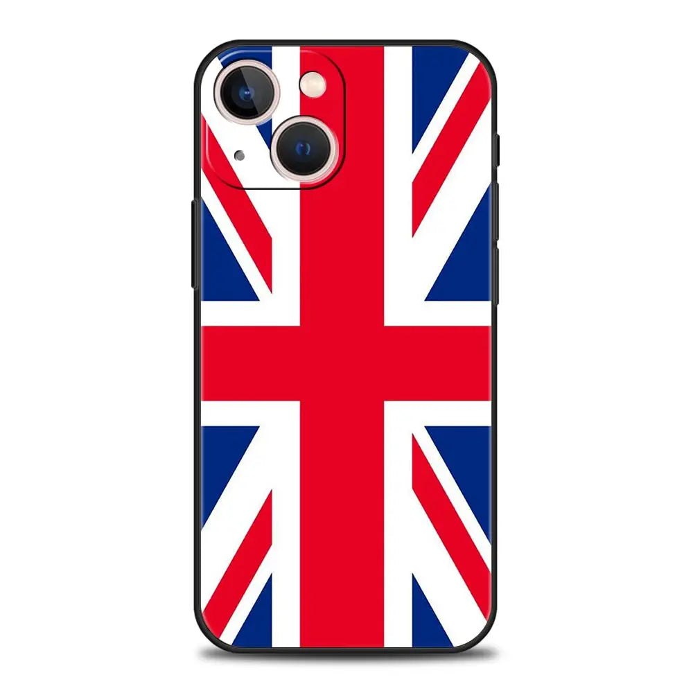England UK flags Luxury Phone Case For iPhone 13 15 14 12 Mini 11 Pro MAX XR X SE XS 7 8 Plus Silicone Black Protection Cover