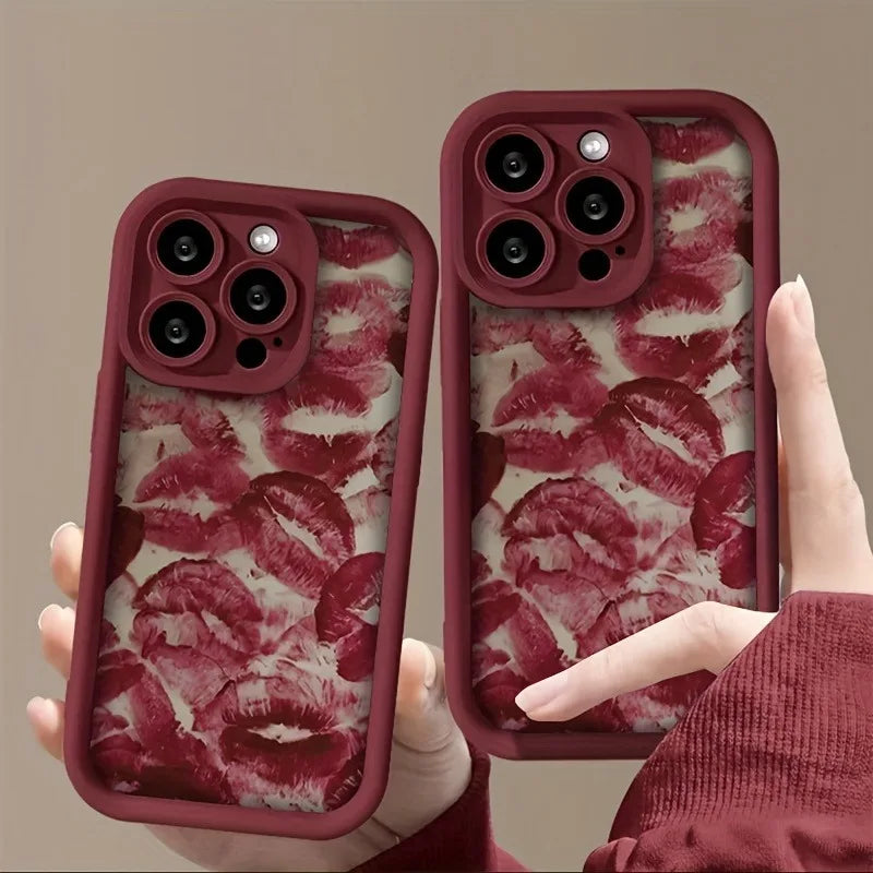 For iPhone 16 16E Cases iPhone 15 Pro Max Valentines Wine Red Lip Print Case For iPhone 17 Air 14 13 12 11 XS XR X 7 8Plus Cover