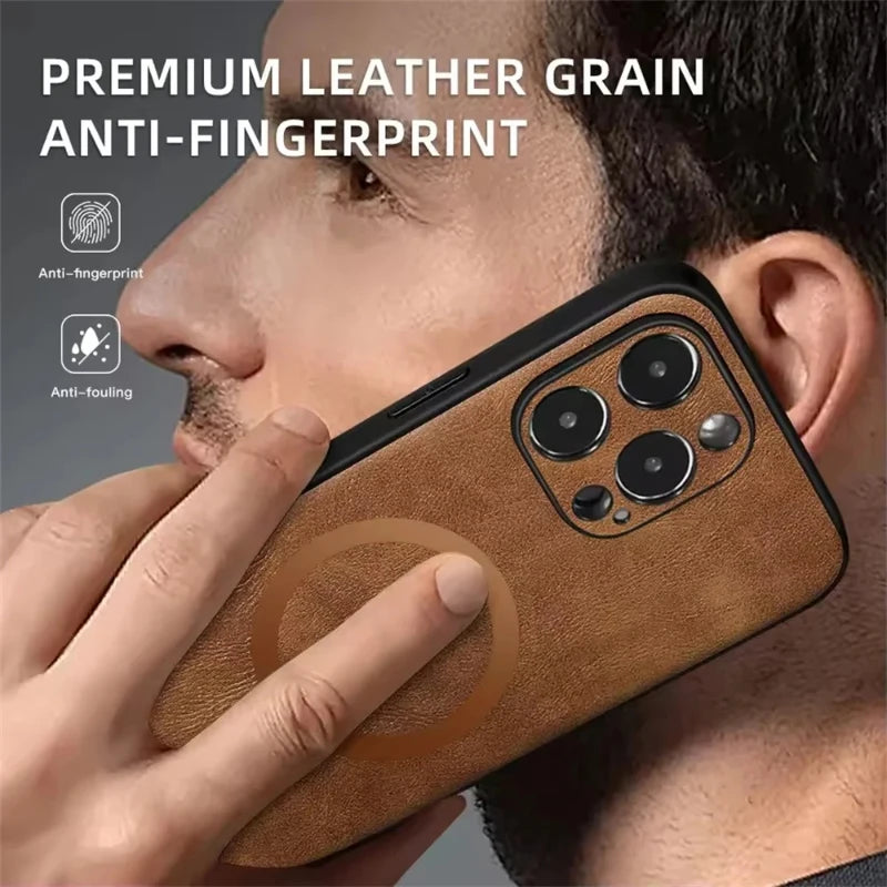 Leather For Magesafe Phone Cases For iPhone 17 13 12 11 Pro Max 17 Air 16E Wireless Charging Case For iPhone 16 15 14 Plus Cover