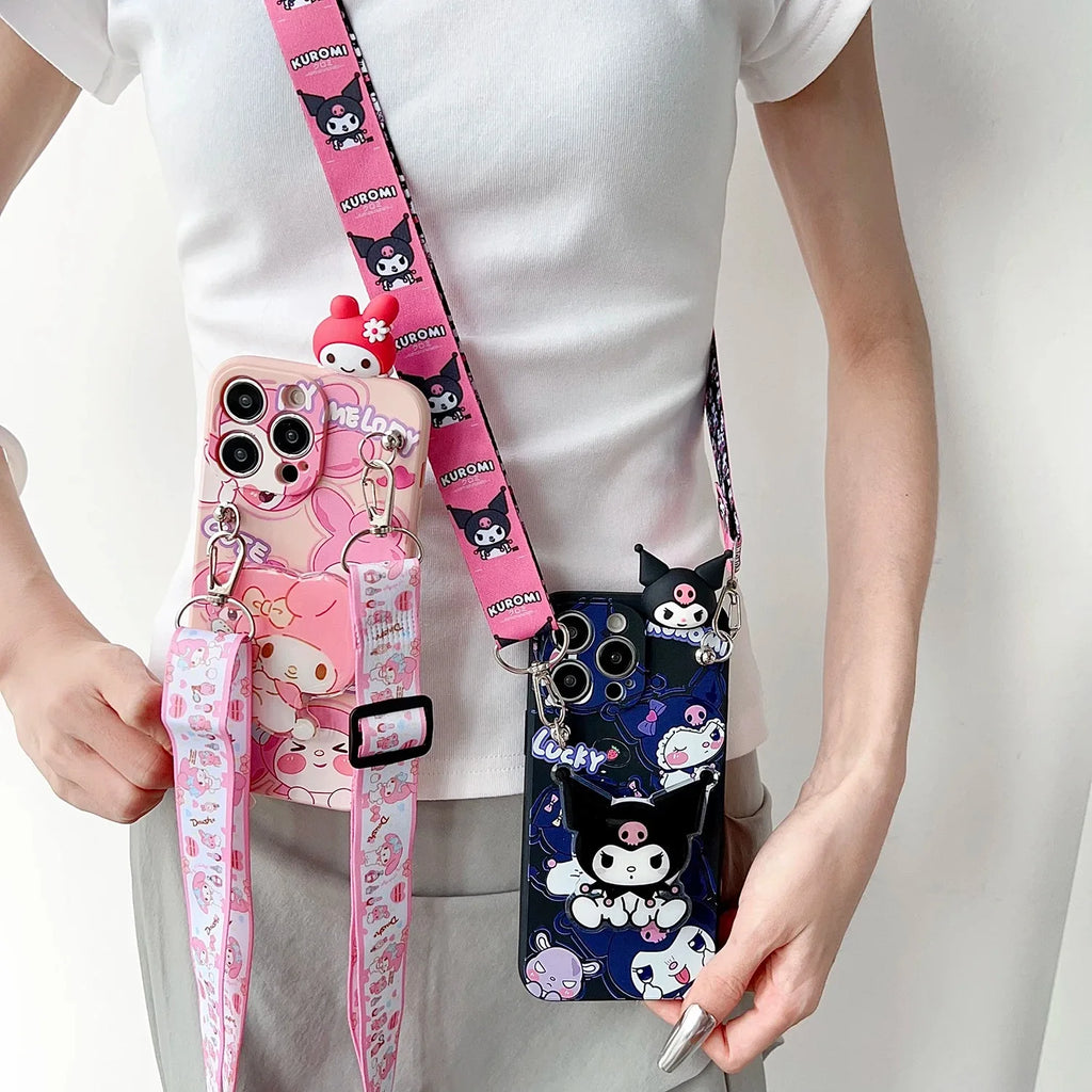 Sanrio 3D Cartoon Kitty Kuromi Holder Case For Samsung Galaxy A70S A11 A21S A21 A31 A51 A71 A02 A02S Crossbody Lanyard Cover