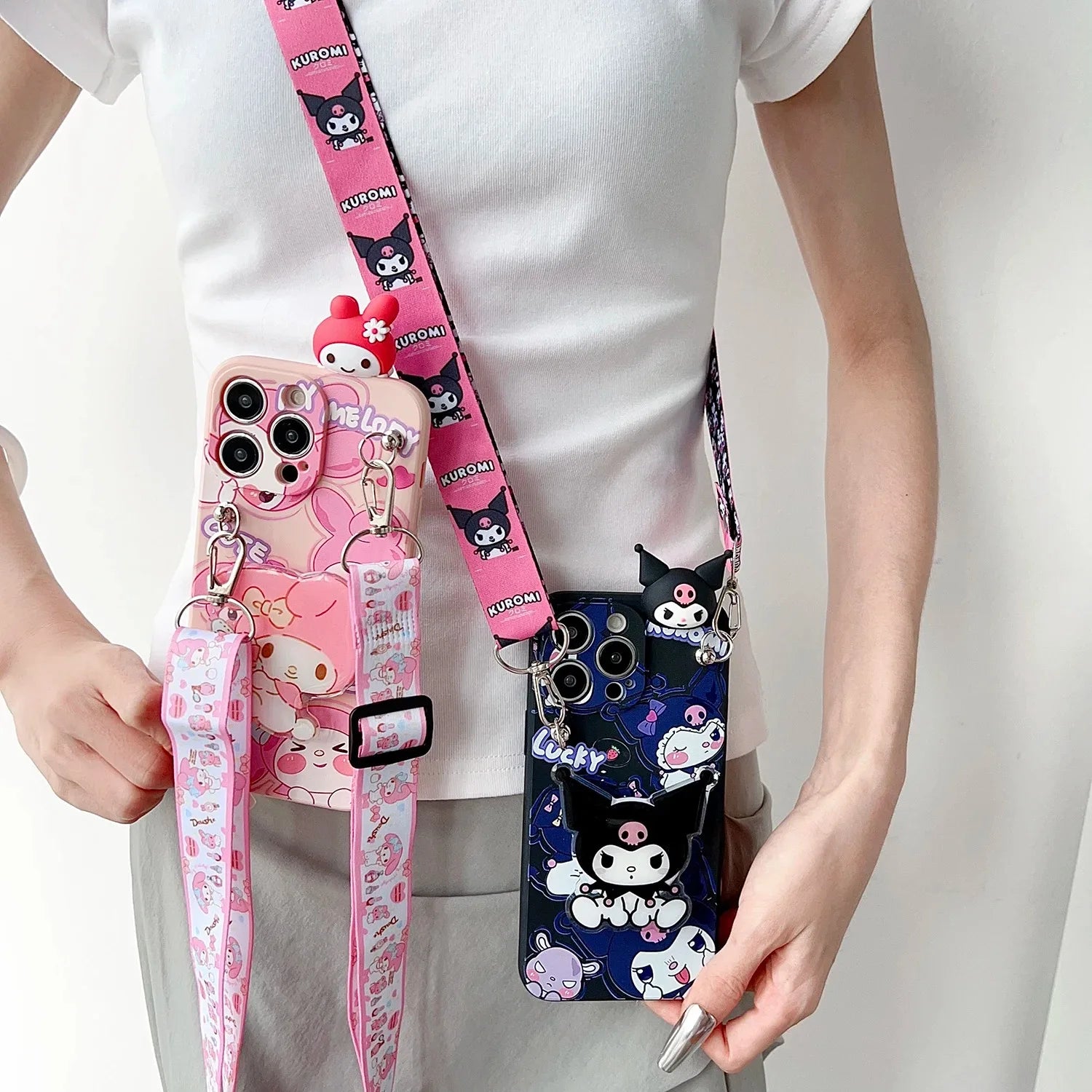 Sanrio 3D Cartoon Kitty Kuromi Holder Case For Samsung Galaxy A70S A11 A21S A21 A31 A51 A71 A02 A02S Crossbody Lanyard Cover