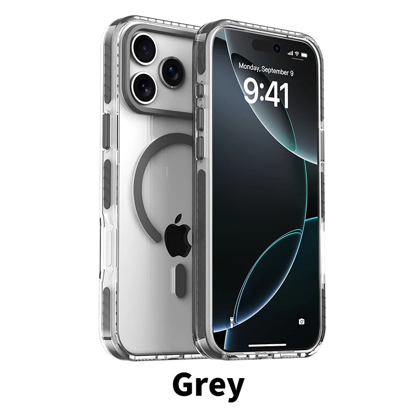 High Clear Transparent For Magsafe Case for iPhone 17 13 12 Pro Max Air 14 15 16 Plus Anti-knock Metal Button Magnetic Cover