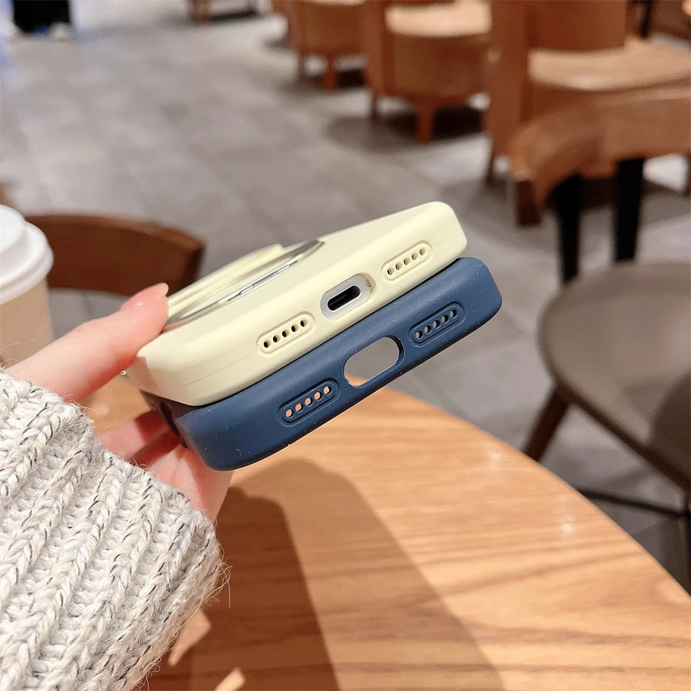 360 Magnetic Stand Liquid Silicone Matte Phone Case For iPhone 17 16 15 14 Pro Max For Magsafe Charge Holder Protector Cover