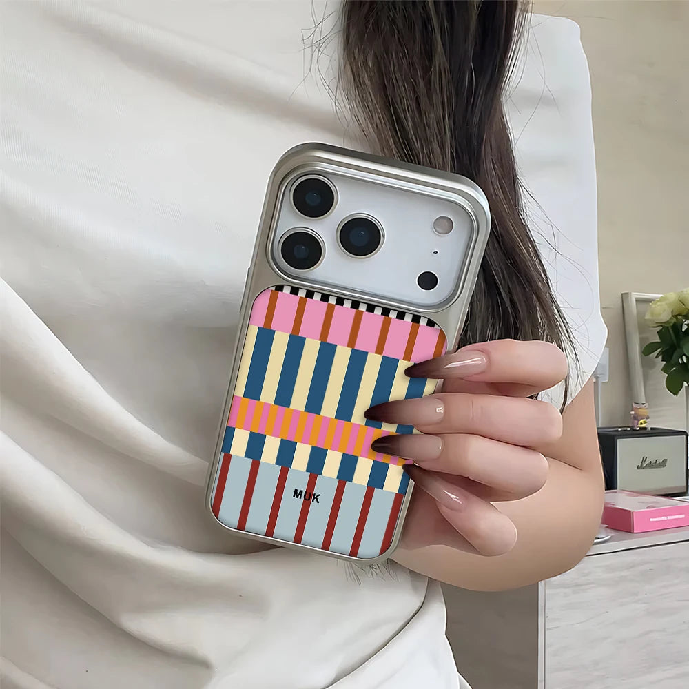 Clmj Block Stripe Print Phone Case for iPhone 17 16 15 14 13 12 11 Air Pro Max Plus Luxury Clear Soft Back Cover