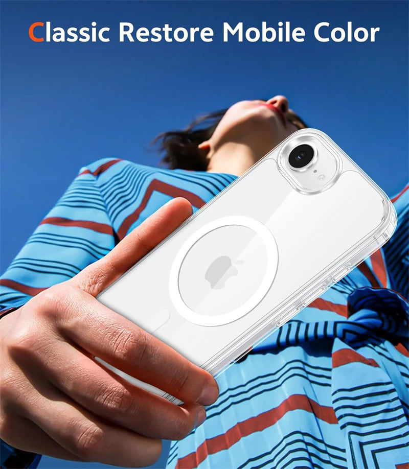 Magnetic Clear Phone Case for Magsafe IPhone Air 17 E 16 15 14 13 12 11 Pro Max Plus 17E 16E Mac Safe Transparent Bumper Cover