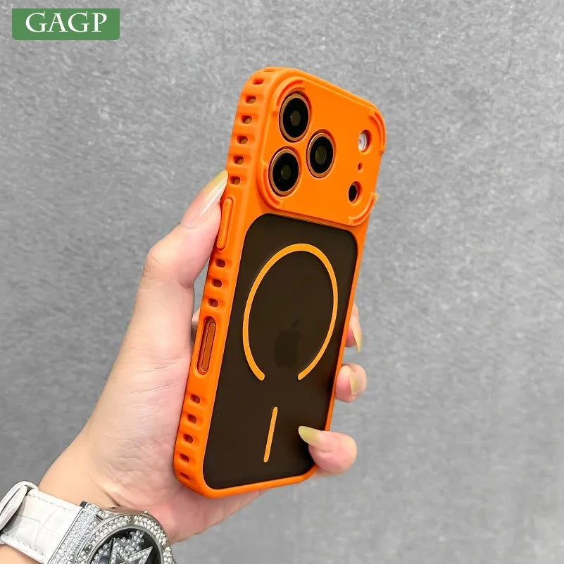 Heat Dissipation Frame Magnetic Wireless Charger Case for iPhone 17 16 15 14 11 12 13 Pro Max Matte for Magsafe 16Plus Air Cover