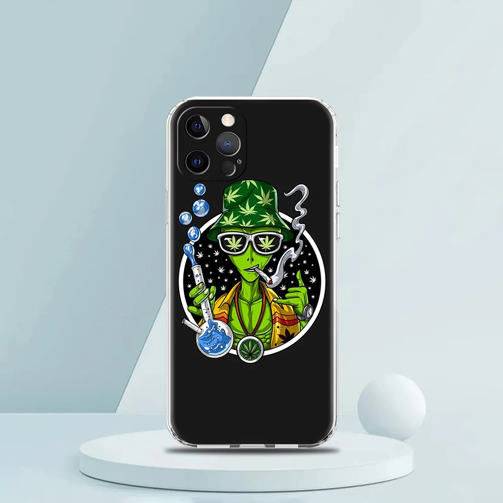 Cartoon Alien Cute Case for iPhone 16 15 14 13 12 Pro Max Cover Transparent Soft for iPhone 11 Pro Max 7 8 Plus XS XR Bags Capas