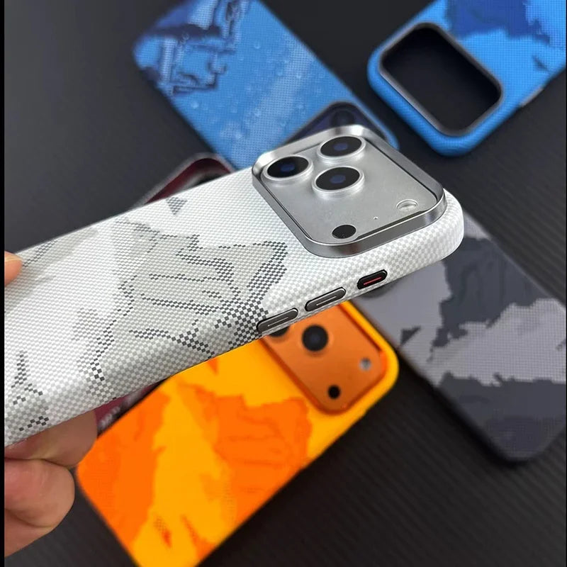 Luxury Ultra Thin Carbon Fiber Magnetic Case for iPhone 17 16 15 Pro Max Magnets Wireless Charging Alloy Lens Shockproof Cover