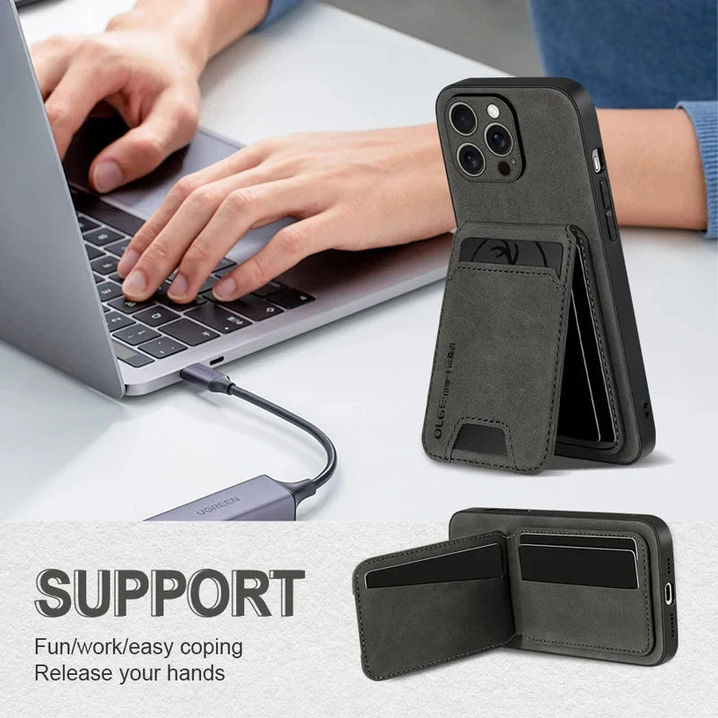 Luxury leather card holder phone case for iPhone 16E 16 17 15 14 13 11 Pro max wallet card bag PU leather shockproof back cover