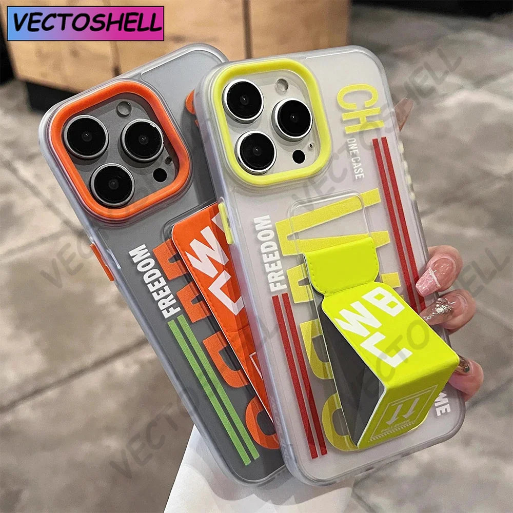 Matte Anti-slip Wristband Holder Phone Case for iPhone17 15 14 13 16 Pro Max Full Shockproof Folding Bracket Hard Bumper Cover