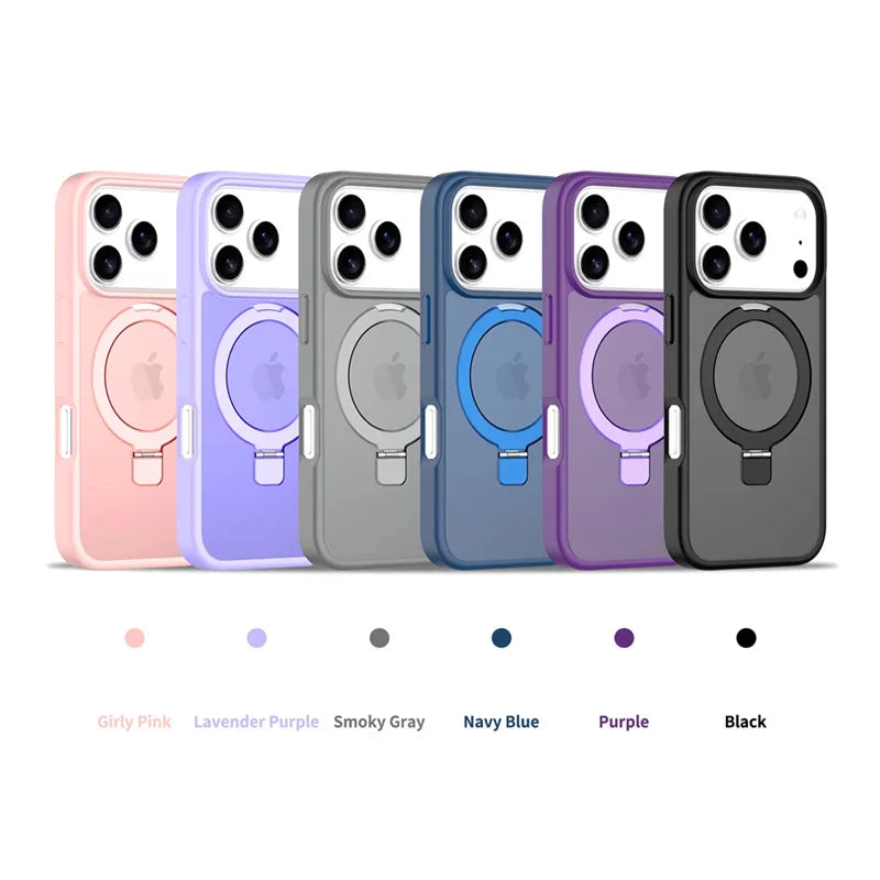 Luxury For Magsafe Fold Stand Magnetic Phone Case For iPhone 17E 16 15 17 Pro Max 16E Air 14Plus 13 12 Frosted Translucent Cover