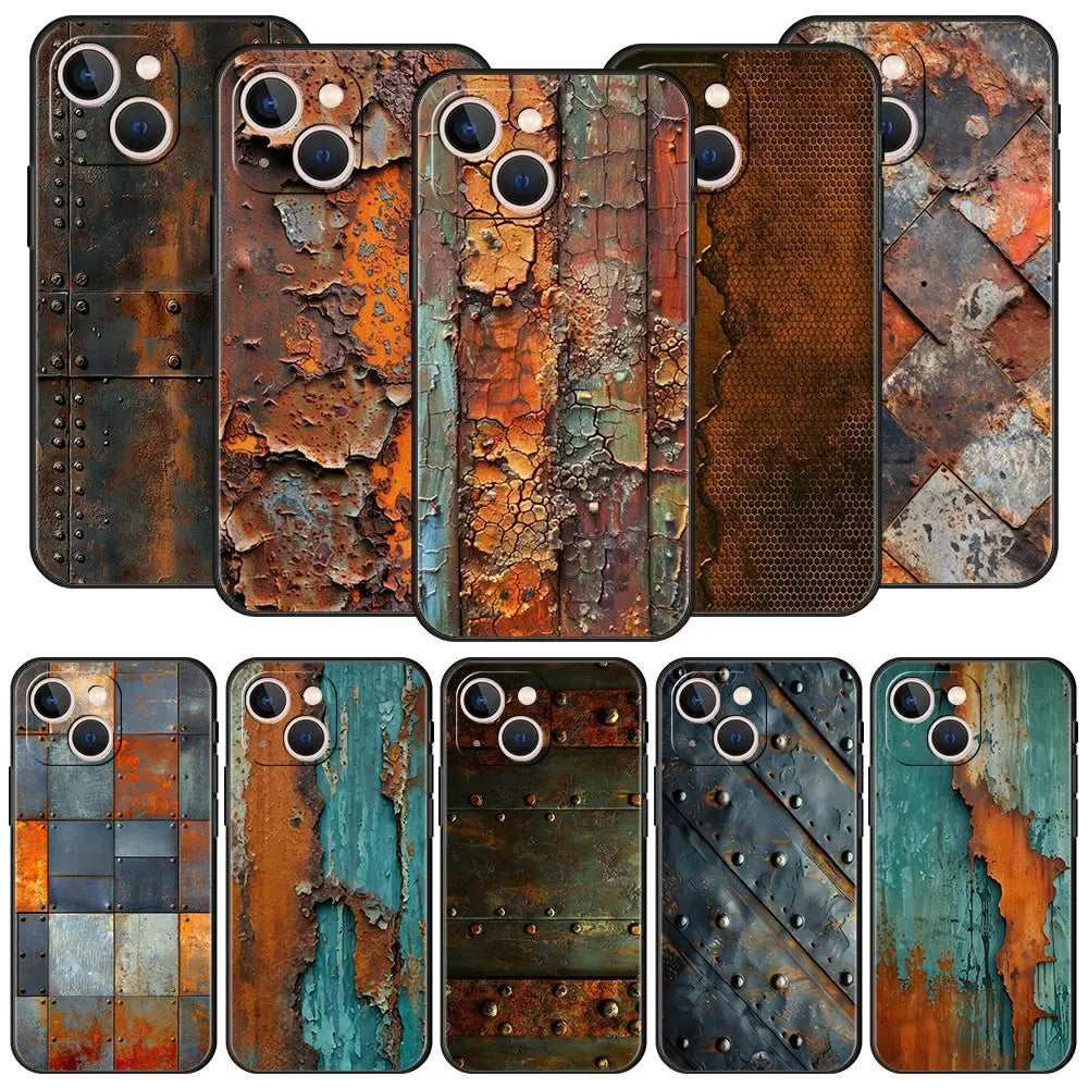 Vintage Industrial Style Rusty Phone Case Cover for iPhone 17 16 15 14 13 12 11 Pro Max 17 Air Plus Shockproof Soft TPU Shell