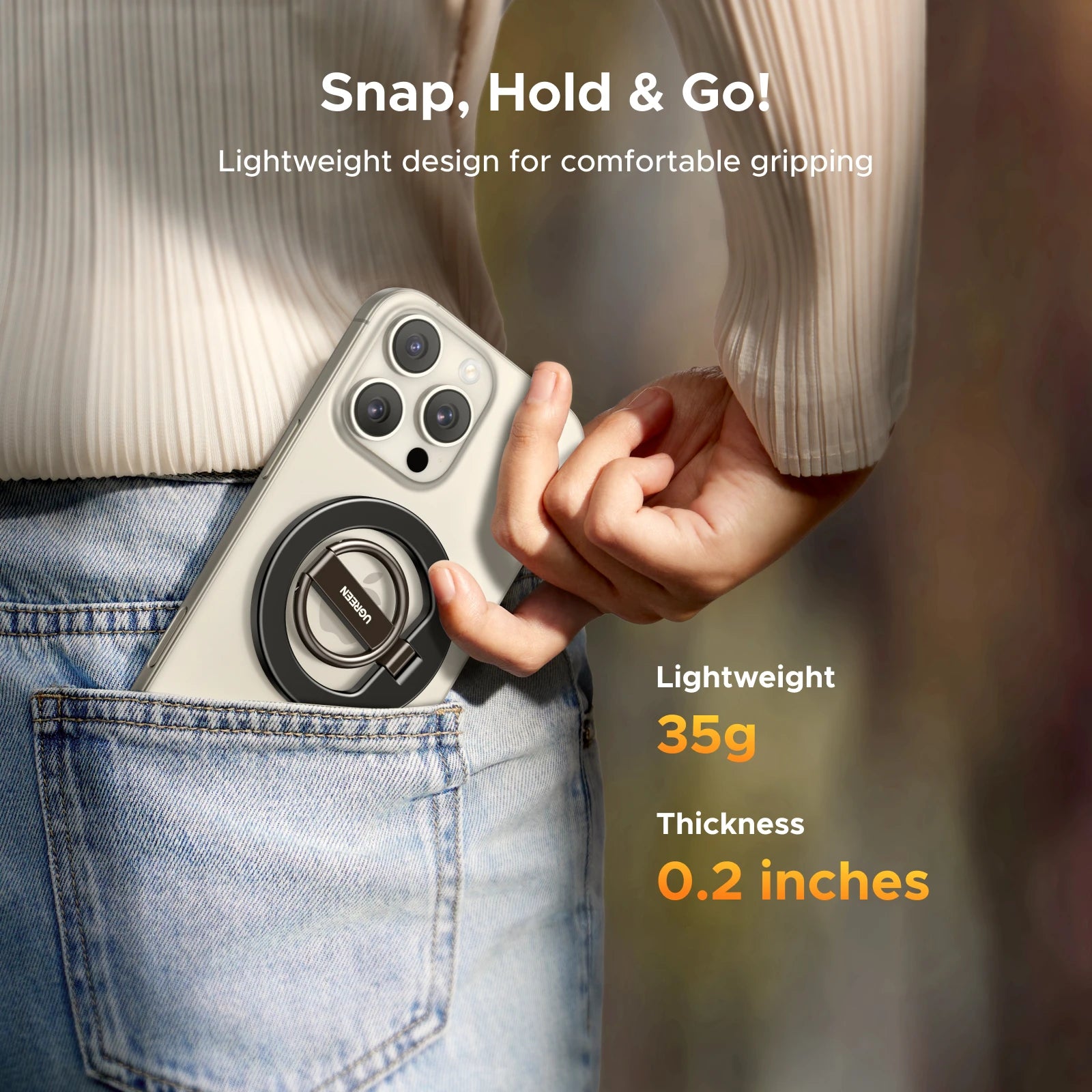 UGREEN Magnetic Phone Ring Holder Aluminum 360°Rotation Phone Stand For Strong Magsafe iPhone 15 14 13 Pro Xiaomi Samsung Huawei
