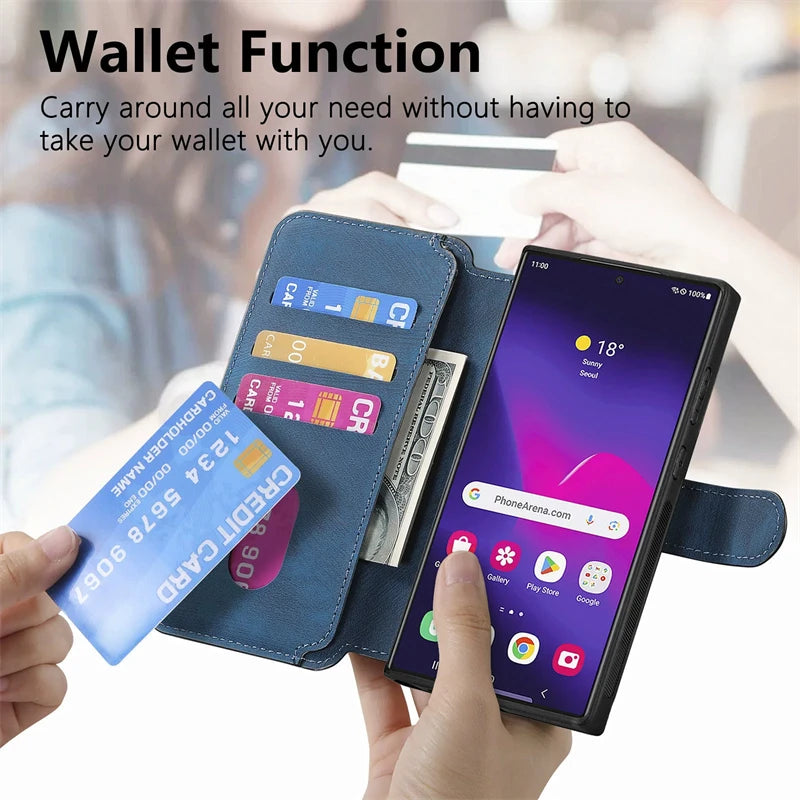 2 in 1 Magnetic Flip Leather Case for Samsung Galaxy S25 Edge S24 Ultra S23 S22 Plus S21 Fe S25Edge Magsafe Card Wallet Cover