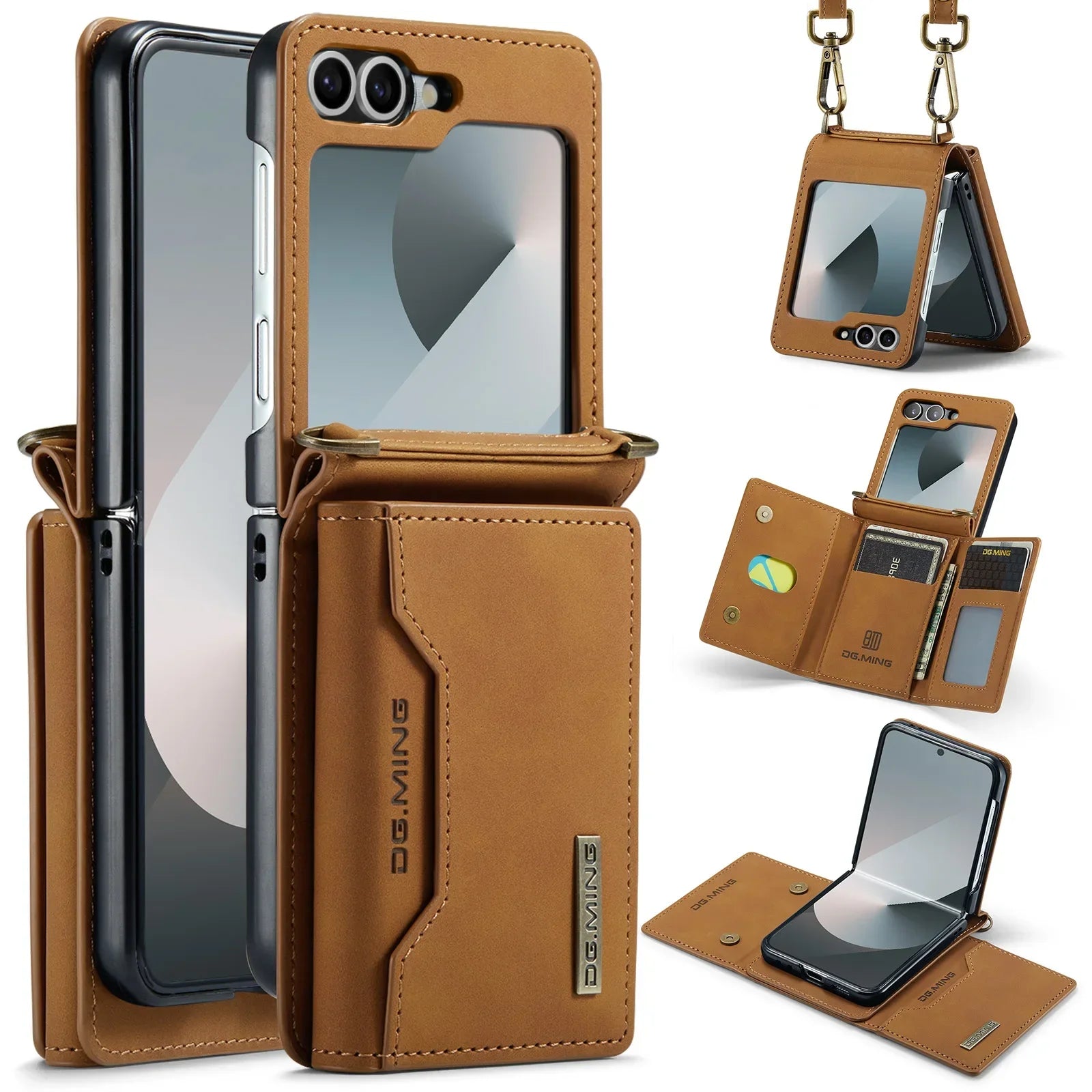 Crossbody Leather Cover Wallet Phone Case For Samsung Galaxy Z Flip 7 fe 6 5 4 3 5G Flip6 Cards Slot Purse Triple Fold Bag Shell