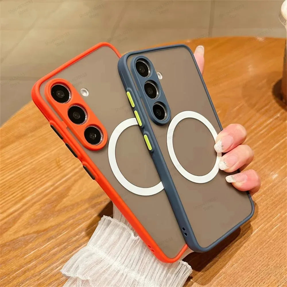 Matte Translucent Magnetic Case For Samsung Galaxy S22 S21 S20 FE S9 S10 Plus Ultra For Magsafe Wireless Charge Skin Hard Cover