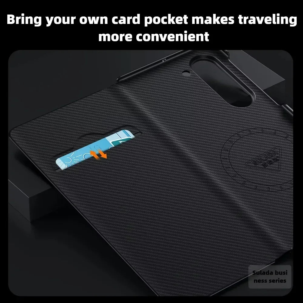 Smart Window Carbon Fiber Texture Magnetic Phone Case with Card Holder for Samsung Galaxy Z Fold 7 6 5 4 5G Flip Leather Cover