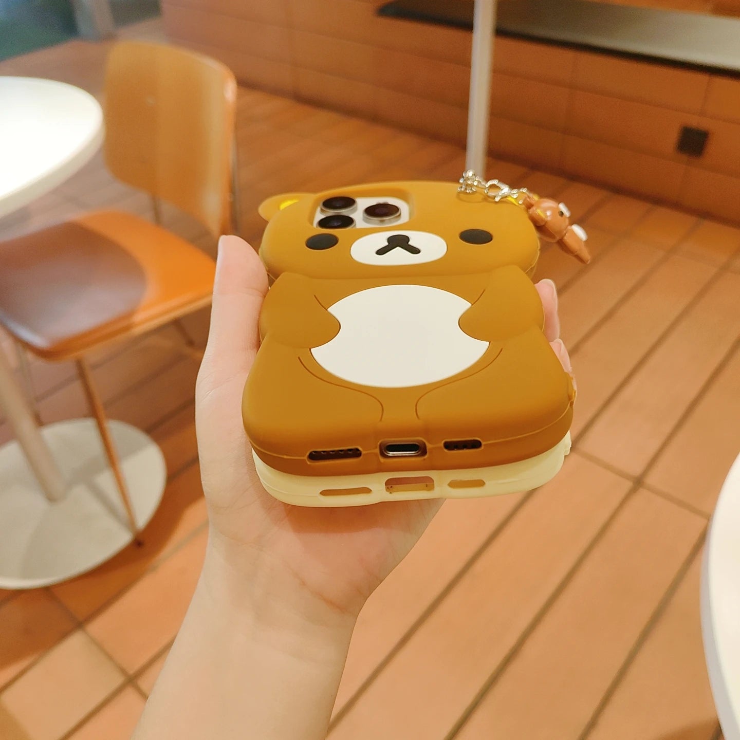 For iPhone 17 16 15 14 13 12 11 Pro Max SE 6 7 8 Plus Kawaii Rilakkuma Keyrings Silicone Soft Cover Doll Keychains Phone Case
