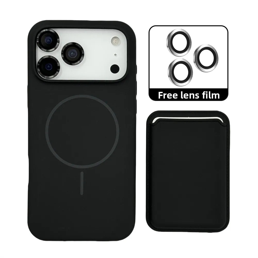 Magnetic Liquid Silicone Case for iPhone 17 Pro Max Air 16 15 14 13 12 With for Magsafe Card Bag Wallet Camera Lens Film Cover