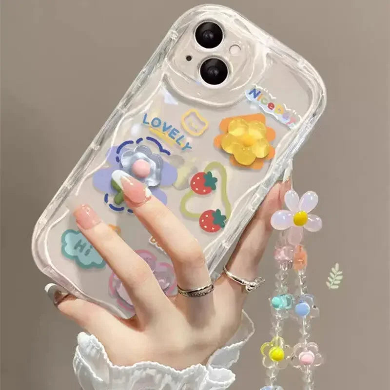 Cute 3D Bear Heart Bracelet Chain Case for Samsung Galaxy S25 S24 S22 S23 Plus Ultra 5G S21 S20 S24 FE INS Korean Style Cover