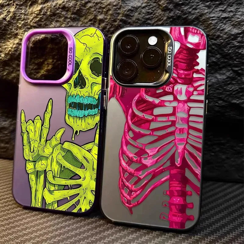 Luxury Pink Green Skull Phone Case for iPhone 16 E 15 14 13 12 11 Pro Max Plus Anti-Fingerprint Anti-Shock Rear iPhone 15 Cover