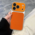 Luxury New Solid Color Leather Texture Phone Case For iPhone 17 16 15 14 Pro Max 13 Bumper Crystal Large Window Shockproof Cover