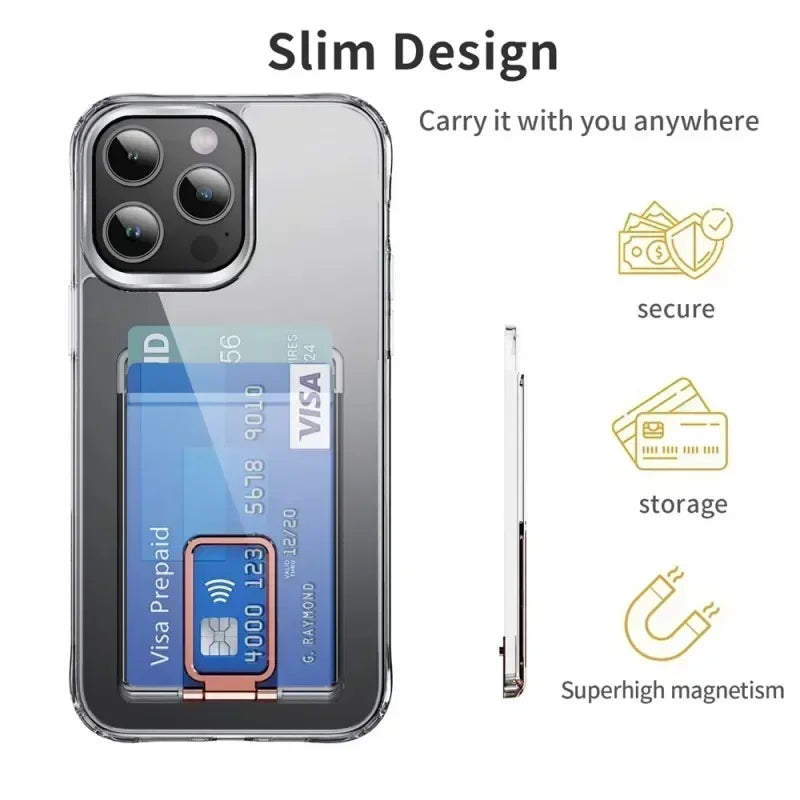 Clear Magnetic Card Holder Wallet Case For Magsafe iPhone 15 16 14 13 12 Pro Max Samsung S24 S23 Ultra Macsafe Card Slots Pocket