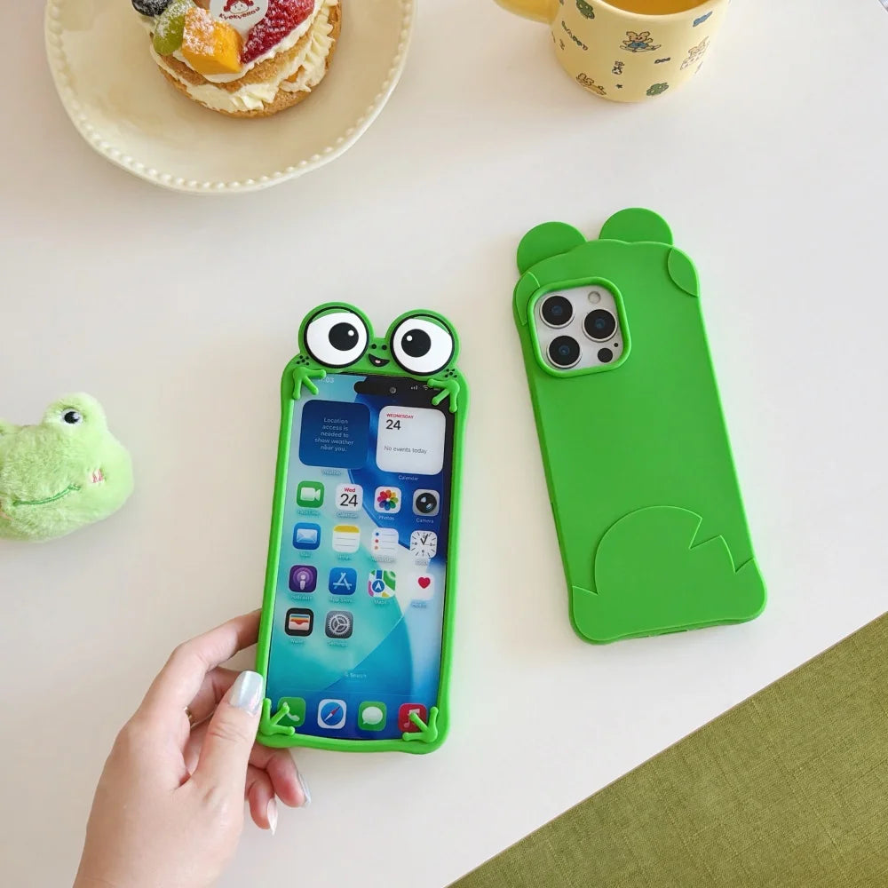Cute Cartoon 3D Big Eyes Frog For iphone 17promax Soft Case 17 13 14 15 16 pro max Silicone Protective Cover Shock Proof Animal