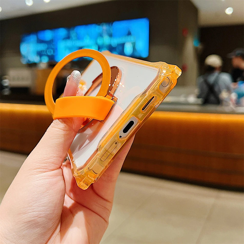 Acrylic Clear Magnetic Stand Strap Phone Case for Samsung Galaxy S26 S25 S23 Ultra S24 Plus for Magsafe Airbags Shockproof Cover