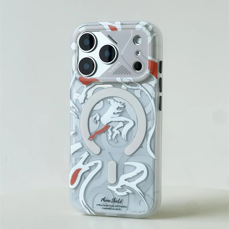 Magnetic Geometric Graffiti for MagSafe Case For iPhone 17 17Pro Max 16 Pro 15 pro Frosted Wireless Charging Anti-fall PC Cover