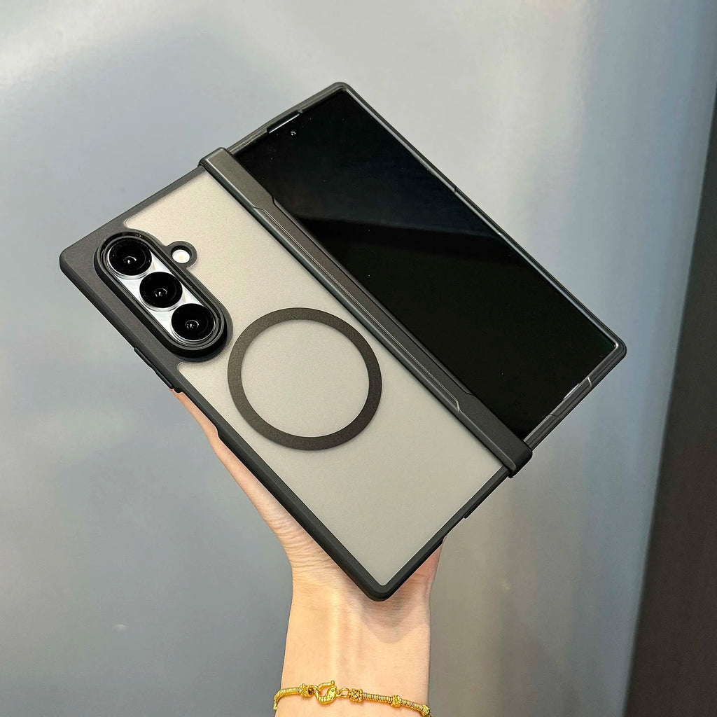 Matte Translucent TransparentHard PC Hinge Magsafe Case For Samsung Galaxy Z Fold 7 6 5 Magnetic Wireless Soft Frame Back Cover
