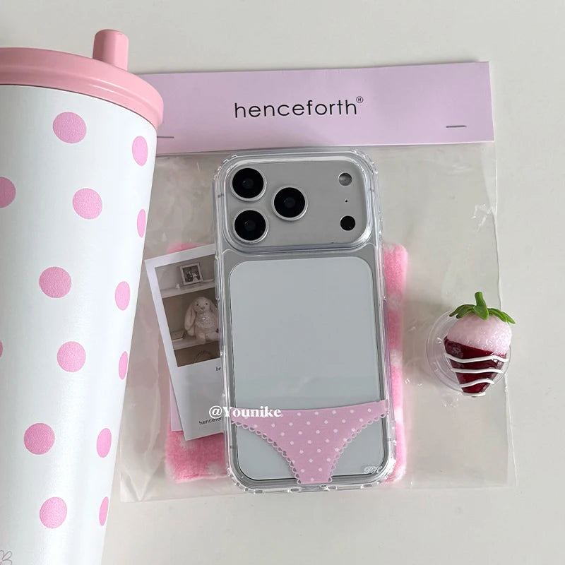 Korean Hottie Pink Polka Dots Panties Phone Case For iPhone 17 Air 16 Pro Max 15 14 Plus 13 12 11 Shockproof Silicone Back Cover