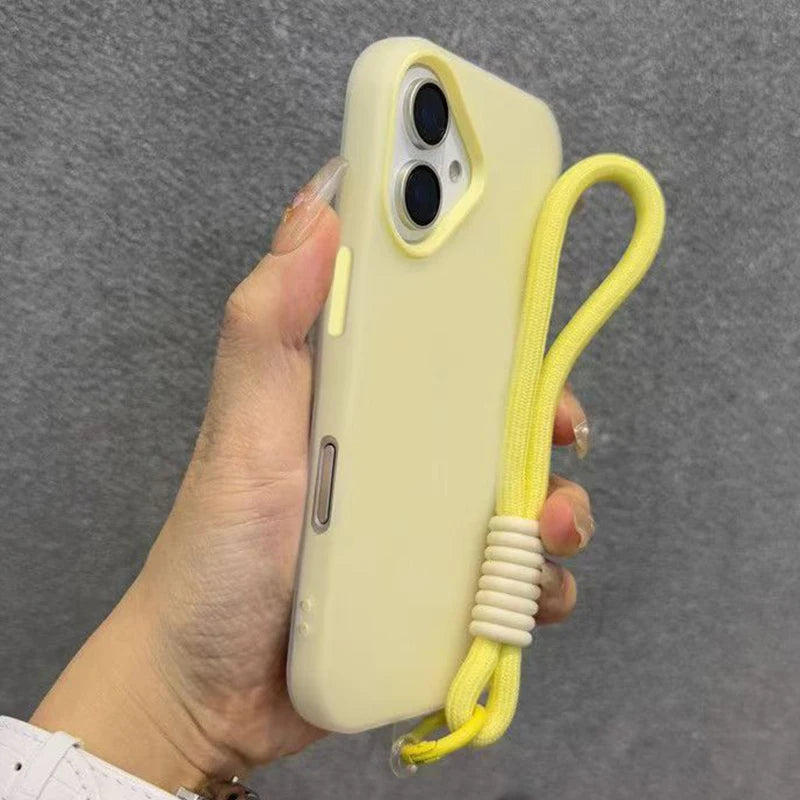 Soft Matte Candy Transparent Phone Case For iPhone 17 16 Pro Max 15 14 13 12 11 XS X 7 8 Plus 16e Hand Wrist Strap Lanyard Cover