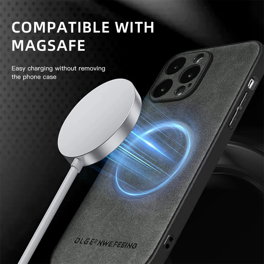 for MagSafe Luxury Leather Case for Apple iPhone 17 Pro Max 16 13 12 14 15 Plus MacSafe Magnetic Wireless Shockproof Cover