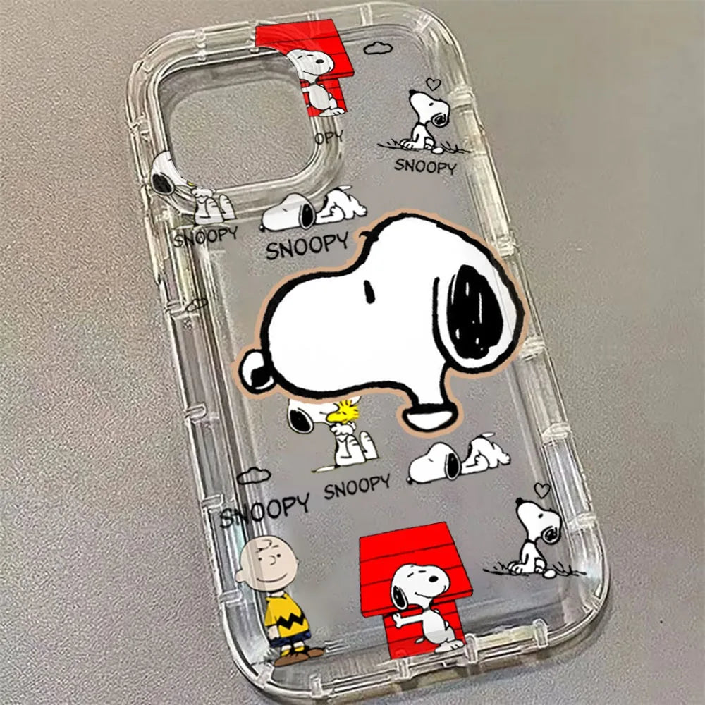 Lovely Cartoon Hot Snoopys Phone Case for iPhone 17 16 15 14 13 12 11 Pro Max Plus X XR XSMax Airbag Anti Fall Clear Back Cover