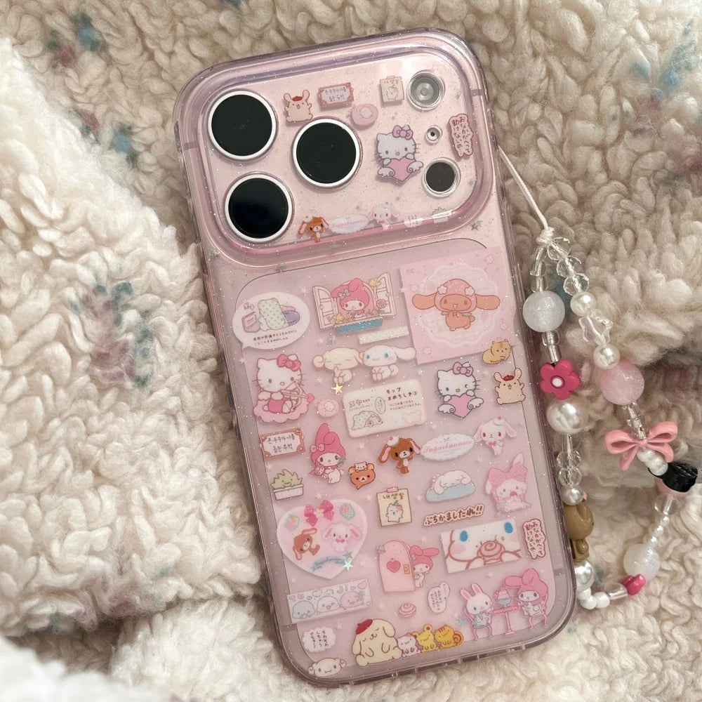 Cute Hellokitty Melody Cartoon Pink Phone Case Capa For iPhone 17 14 15 16 Pro Max Lovely Back Cover Funda With Pendant Bracelet